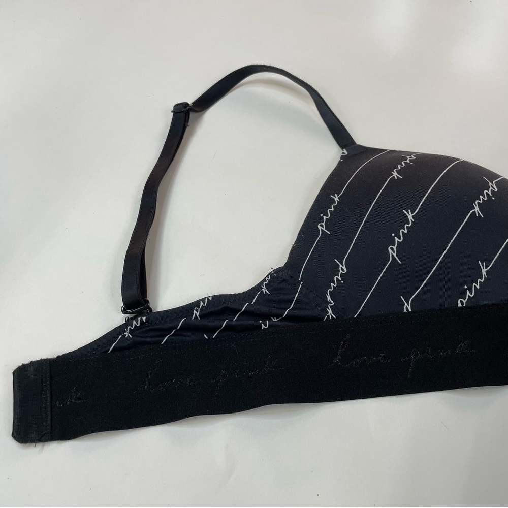 PINK Victorias Secret 32B Wireless Pushup Bra Black White Spell Out Padded - Picture 8 of 10